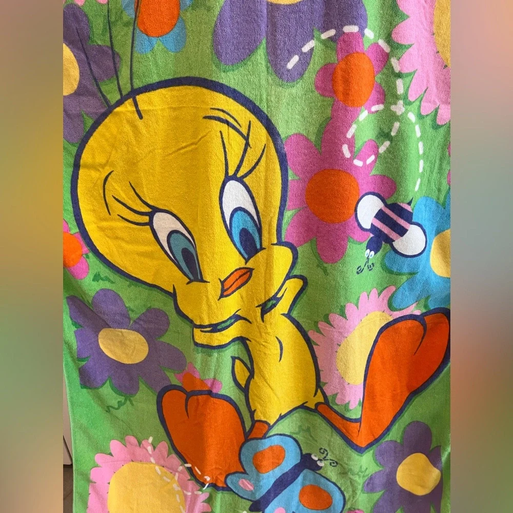 Vintage Looney Tunes Tweety Bird Flower Power Beach Towel Oversized 2000‎